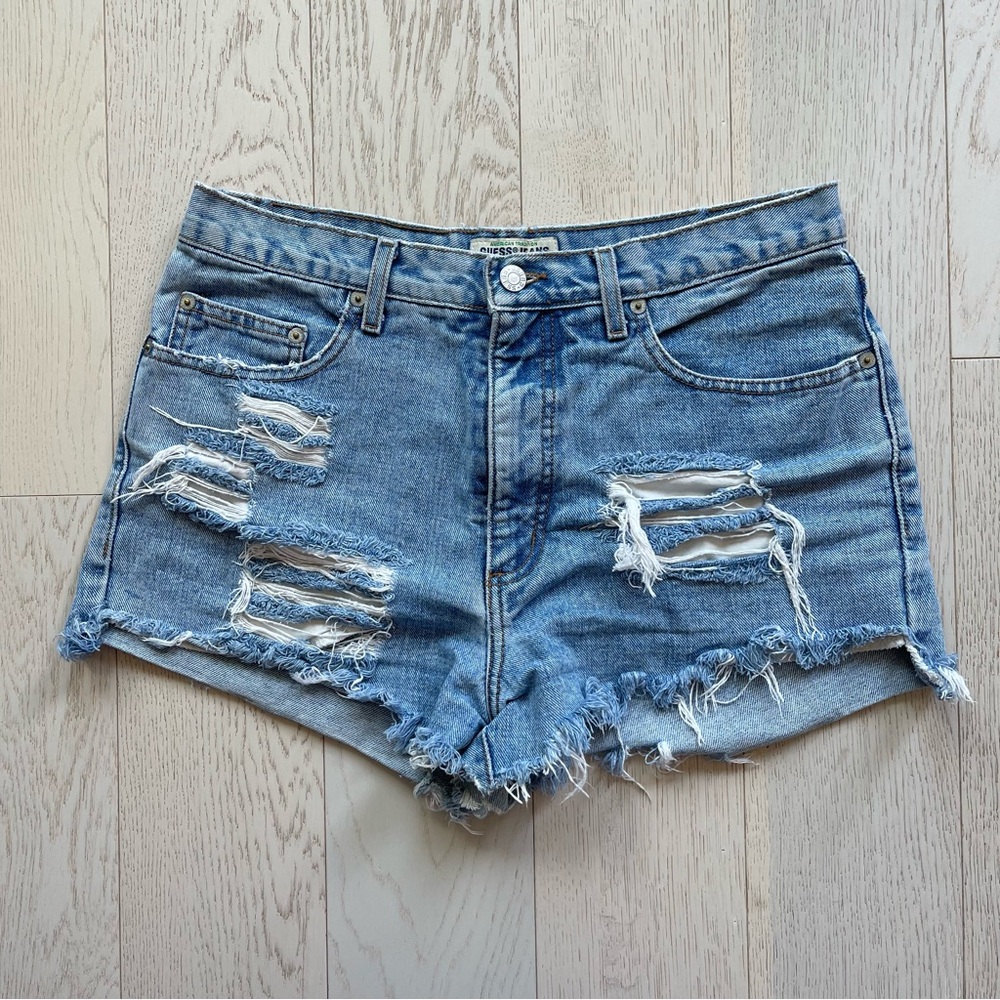Vintage 90s Guess distressed ripped booty denim jean shorts
